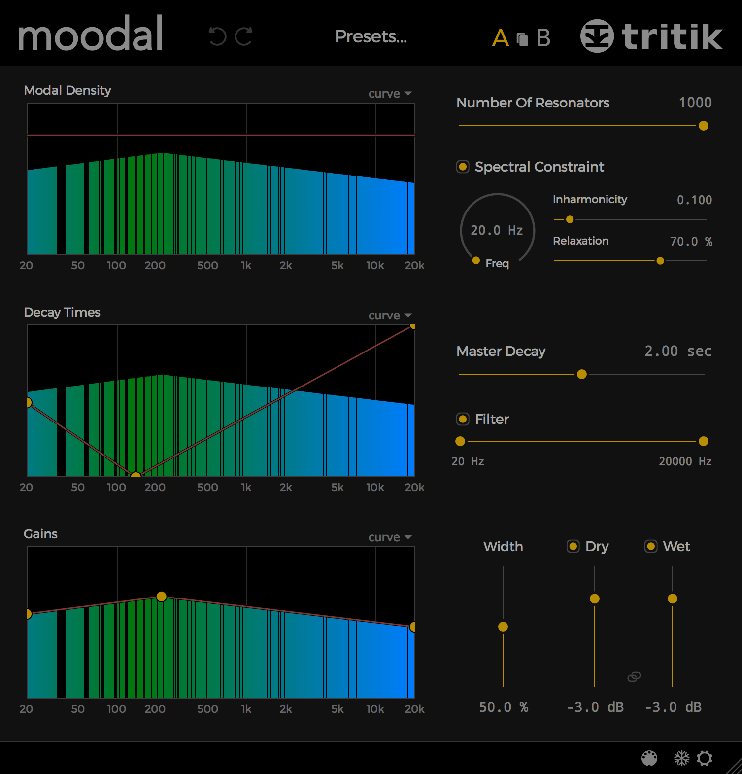 Moodal. resonator plugin. Graphical User Interface - dark theme